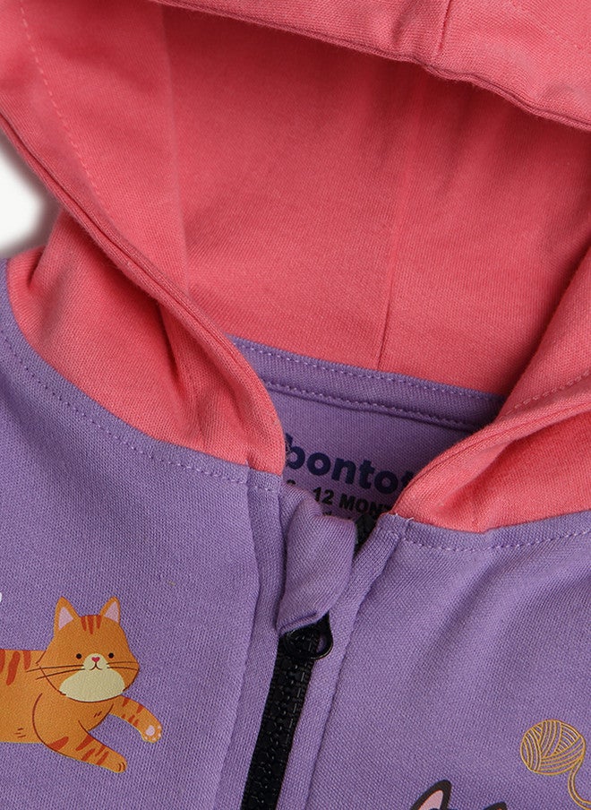 BONTOTS Infant Girls Cozy Kitty Printed Organic Cotton Zipper Hoodie - Image 4